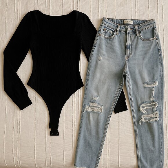 Abercrombie + Lulus Outfit Bundle —Jeans (28) + Sweetheart Bodysuit (M) - Picture 1 of 6